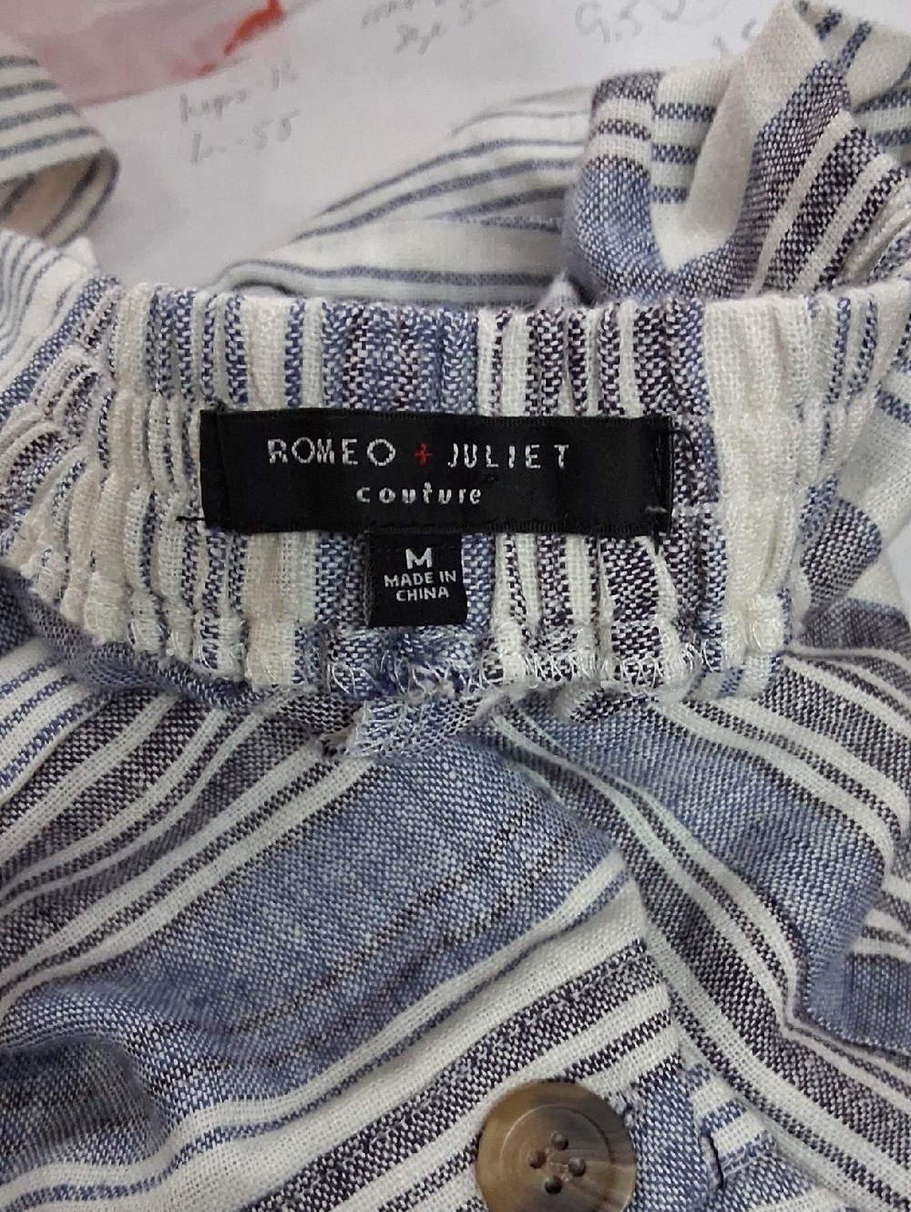 Romeo & Juliet Couture  Blue and White Striped Jumpsuit  Button Front